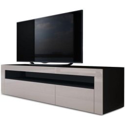 Armoire basse Meuble tv Valencia en Noir mat - haute brillance & tons naturels - Gris sable / Gris
