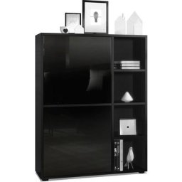 Buffet haut Armoire Cabinet Commode Cuba Noir mat - haute brillance - Portes en Noir laqué haute