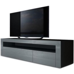 Armoire basse Meuble tv Valencia en Noir mat - haute brillance & tons naturels - Gris haute