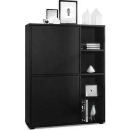 Buffet haut Armoire Cabinet Commode Cuba Noir mat - haute brillance - Portes en Noir mat sans
