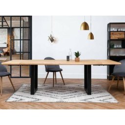 Table à manger BOBOCHIC - Table à manger pieds carrés extensible AWANI Chêne massif et métal 180 +