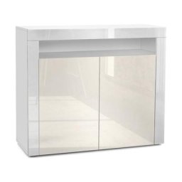 Commode Buffet Armoire Valencia en Blanc mat - haute brillance et tons naturels - Crème haute