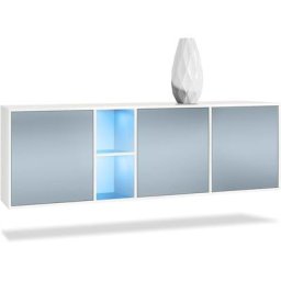 Buffet Commode Dressoir Crédence led Cuba Blanc mat - Haute brillance - Portes en Denim avec
