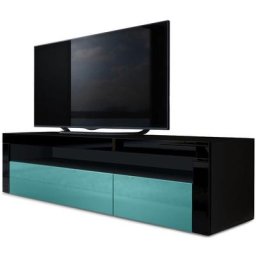Armoire basse Meuble tv Valencia en Noir mat - haute brillance & tons naturels - Turquoise haute