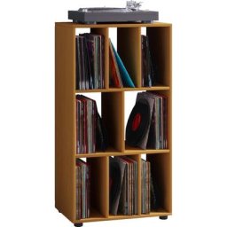 Schaltino Étagère rétro pour disques vinyle à 8 espaces de rangement, imitation hêtre. - Marron
