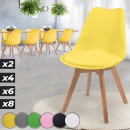 Chaises de Salle à Manger Scandinaves - Set de 8, Assise Rembourré, Pieds en Bois Hêtre, Style