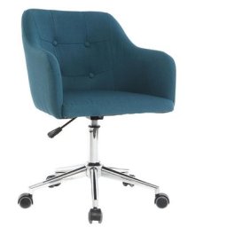 Chaise de bureau à roulettes capitonnée en tissu bleu canard et acier chromé baltik - Bleu canard