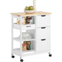 Sobuy - Chariot de Service Desserte Cuisine à roulettes Table Rangement FKW79-W ®