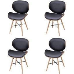 Chaises à manger lot de 4 similicuir et bois courbé Vidaxl noir et marron foncé