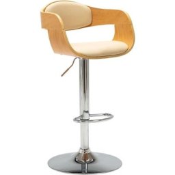 Tabouret de bar Crème Bois courbé et similicuir Vidaxl crème et marron clair