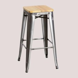 Sklum - Tabouret Haut en Acier (76 cm) lix Bois Brossé Acier - Acier Bois Naturel