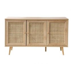 Buffet 3 Portes avec Cannage Rotin L120 cm Calicosy Bois clair
