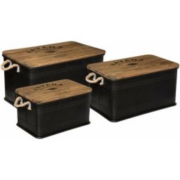 Atmosphera - Lot de 3 malles en métal et bois - Noir - l 60.3 x l 38 x h 33 cm - Livraison gratuite