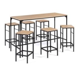 Table haute de bar detroit 150 cm et 6 tabourets design industriel