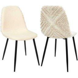 The Home Deco Factory - Chaise pieds en métal assise en tissu Mora (Lot de 2) - Beige