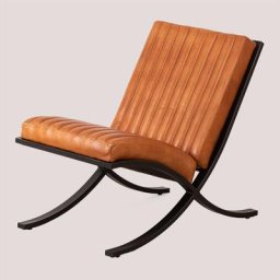 Fauteuil en cuir Revyan Sklum Camel - Camel