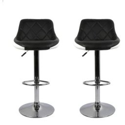 Tabouret de Bar Lot de 2 avec siège Bien rembourré,tabourets en Cuir Artificiel réglable -Noir/Blanc