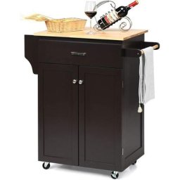 Desserte Îlot de Cuisine Roulant en Bois de Caoutchouc, Tiroir, 2 Portes, Support à Épices,