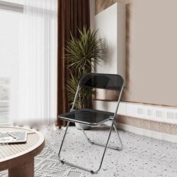 Chaise Pliante Moderne, Cadre Chromé, Assise Acrylique, Convient pour Salle à Manger, Salon, 46 x