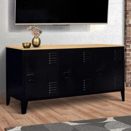 Buffet bas ester 3 portes métal noir et plateau bois design industriel - Noir