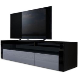 Armoire basse Meuble tv Valencia en Noir mat - haute brillance & tons naturels - Gris haute