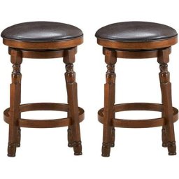 Lot de 2 Tabourets de Bar-Cadre en Bois d'Hévéa et Coussin Rembourré en PU-Style Industriel avec
