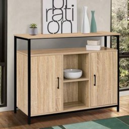 Buffet 2 portes DETROIT avec étagère design industriel - Bois-clair