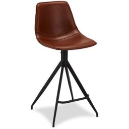 Issa Tabouret de bar en similicuir, marron clair, métal noir. - Marron