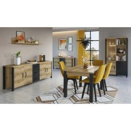 Ensemble de 5 meubles de salle à manger collection darwin. Couleur chêne clair et noir. - Marron