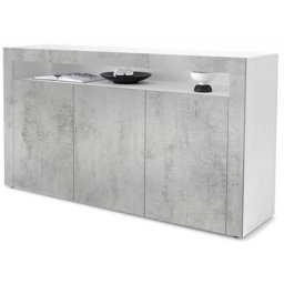 Vladon Buffet Commode Dressoir Crédence Valencia Blanc, haute brillance & tons naturels - Aspect