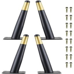 Set de 4 Pieds de Meubles 10cm Inclinaison Pieds de Table Dorés en Métal avec Base Silencieuse