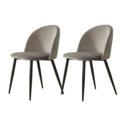 Lot de 2 fauteuils rembourrés en velours avec pieds en métal noir pour salle à manger, salon, Gris