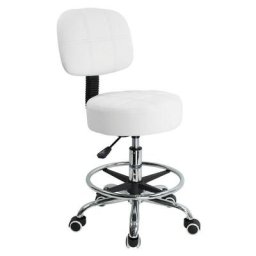 Tabouret à roulettes avec Dossier Hauteur Réglable Convient Pour Bureau D'affaires Blanc