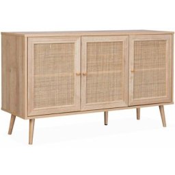 Alice's Garden - Buffet de rangement en cannage 120x39x70cm - Bohème - 2 niveaux. 3 portes. pieds