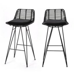 Lot de 2 chaises de bar design en rotin 67cm - Capurgana - Couleur - Noir Drawer