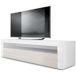 Vladon Armoire basse Meuble TV Valencia en Blanc mat - haute brillance & tons naturels - Crème