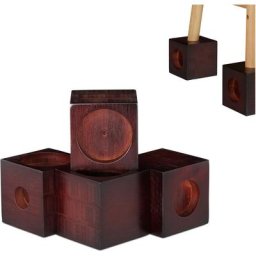 Relaxdays Rehausseurs de meubles bambou, lot de 4 cubes, agrandissement tables, pieds chaises, 9,4