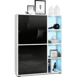 Buffet haut Armoire Cabinet Commode Cuba Blanc mat - haute brillance - Portes en Noir laqué haute