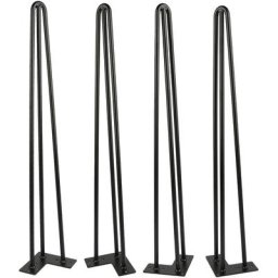 Hofuton Jeu de 4 Pieds de Table en Epingle à Cheveux 86cm Noir 3 Tiges en Acier Support Meuble