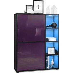 Buffet haut Armoire Cabinet Commode Cuba Noir mat - haute brillance - Portes en Mûre laqué haute