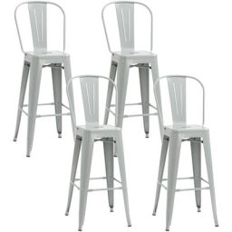 Lot de 4 tabourets de bar industriel avec dossier hauteur assise 76,5 cm métal gris - Gris