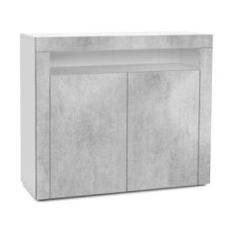 Commode Buffet Armoire Valencia en Blanc mat - haute brillance et tons naturels - Aspect Béton