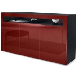 Buffet Commode Dressoir Crédence Valencia Noir, haute brillance & tons naturels - Bordeaux /
