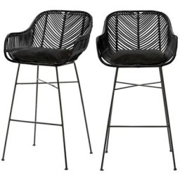 Drawer - Lot de 2 tabourets de bar en rotin 68cm - Nunuhai - Couleur - Noir