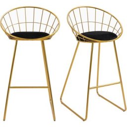 Lot de 2 tabourets de bar design avec repose-pied structure métal et coussin velours 52,5 x 47 x 97