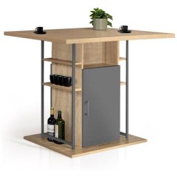 Ilot central ugo 110 cm bois gris et imitation hêtre avec rangements design industriel - Multicolore
