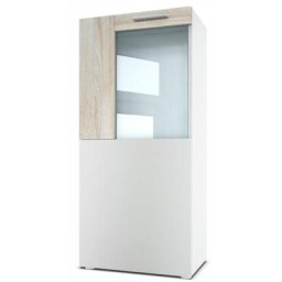 Vladon - Vitrine sur pieds Vitrine suspendue Movie en blanc mat avec panneaux décoratifs - Bordure