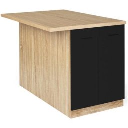 Ilot central ivo 120 cm bois façon hêtre portes noires avec plan de travail - Multicolore