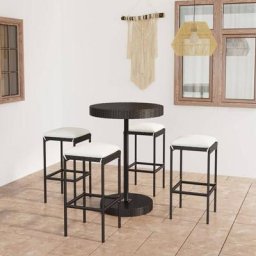 Ensemble Table de bar + 4 Chaises de bar de jardin - Table Haute avec 4 Tabourets et coussins