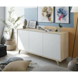Dmora Buffet Arvada, Buffet moderne avec 3 portes et étagères, Buffet de cuisine, Buffet design de